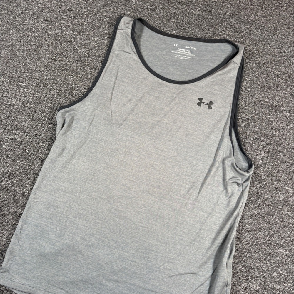 Under Armour Tech Tank Mens Size Medium Gray Fitted Sleeveless Training Shirt